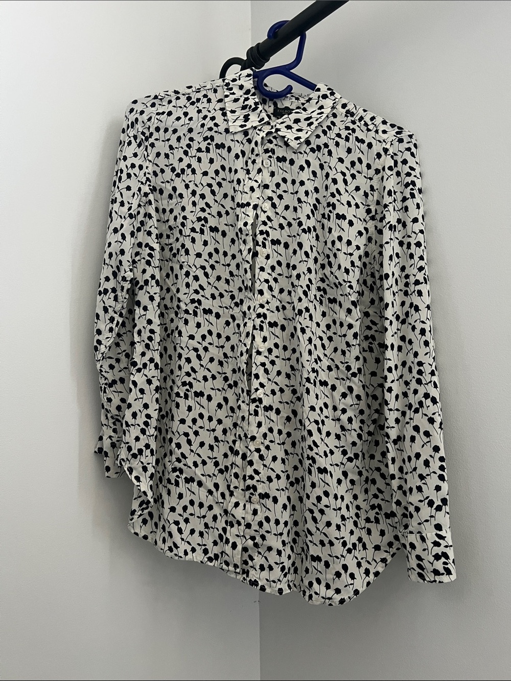 Talbots White Button-Down Shirt with Black Floral Print